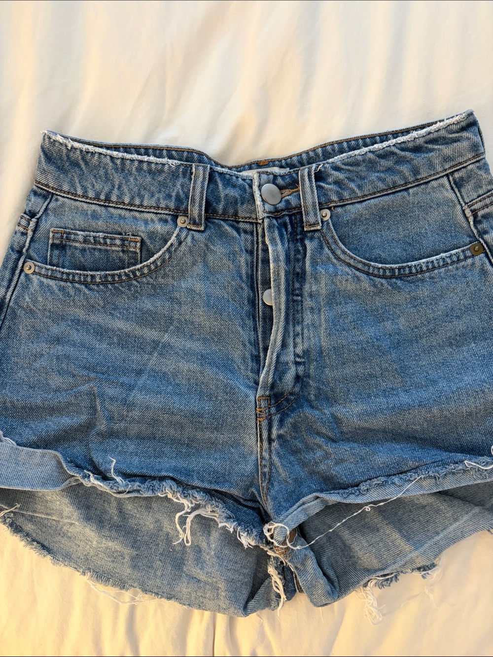 H&M Light Blue Distressed High-Rise Denim Shorts